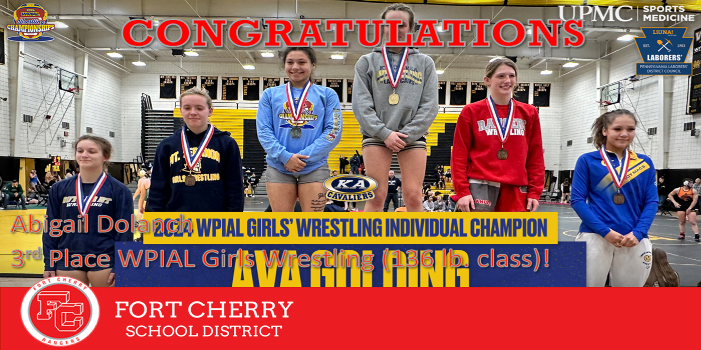 Abigail Dolanch on the WPIAL Girls wrestling podium in 3rd place